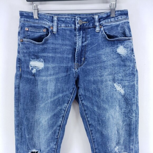 American Eagle Slim Distressed Jeans Men's Size 31/32 Medium Wash Next Level Fle - Picture 2 of 7